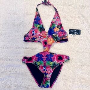 Rampage One-Piece Swimsuit – Size M – NWT – Floral Tropical Monokini pink